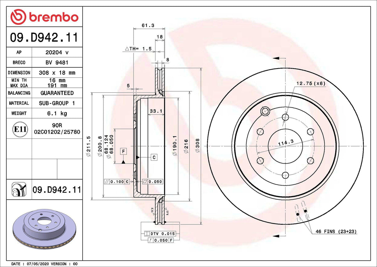 Brembo 09.D942.11 Brake Disc Rear Mercedes X-Class W470 Nissan Pathfinder Navara | Set of 2