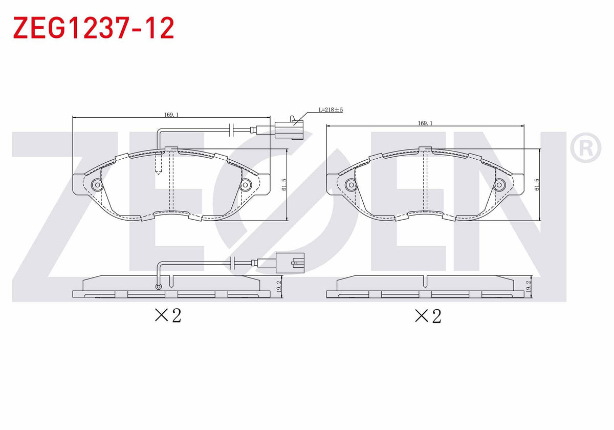 Zegen ZEG1237-12 Brake Pad Front Pair with Connector Fiat Ducato 2.3 Mjt 2006-2014 / Jumper III 2.2 HDi 2006-201 — Brake Pads