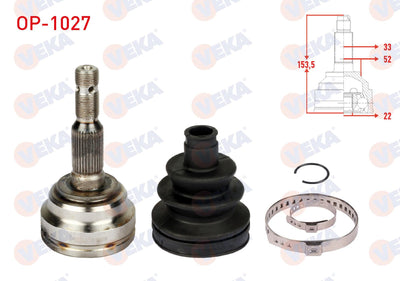 Veka OP-1027 CV Joint Left-Right Front Outer Opel Astra G (F69) 1.6 16V 33X22x52 Length 153 — Axles, CV Joints & Boots