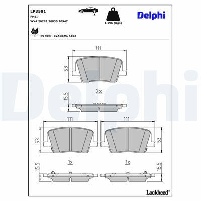 Delphi LP3581 Brake Pad Rear Ssangyong Rexton 2.2 XDi 17 / — Brake Pads