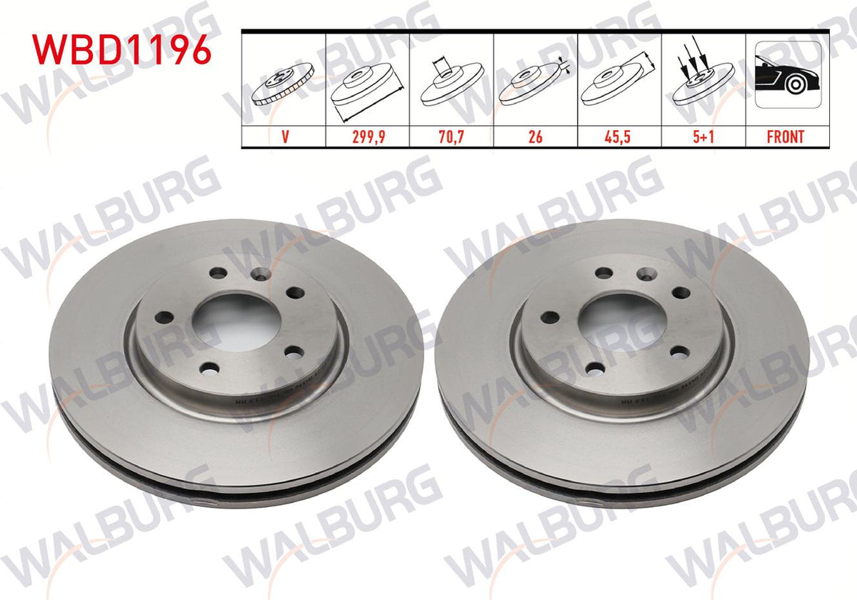 WALBURG WBD1196 Brake Disc Front Air 5 Bjn 299, 9X26x70 and 2 more models — Brake Rotors & Drums