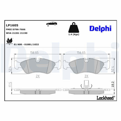 Delphi LP1605 Brake Pad Front Opel Astra F 1.4/1.6/1.8/2.0 94-98 Vectra A 1.8/2.0 88-95 — Brake Pads