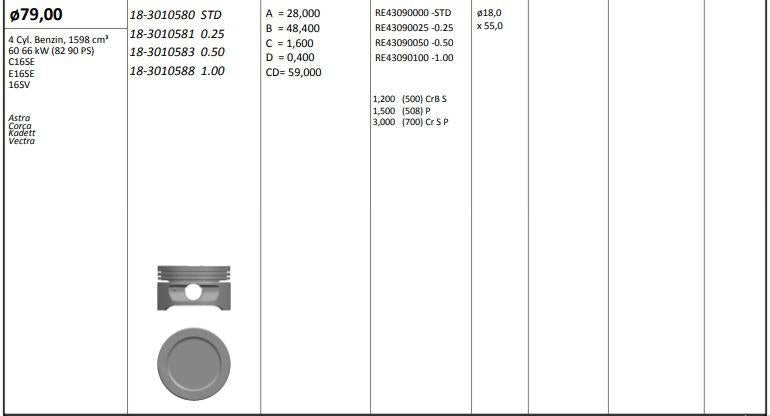 King 183010588 Piston 79.00 mm (1.00) Opel Astra F Corsa A Vectra A 1.6 C16se E16se 16Sv (Rıken with Pis — Pistons & Rotating