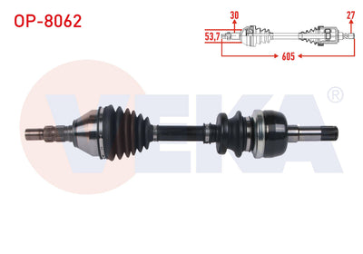 Veka OP-8062 Complete Axle Left-Right Front Length 605mm Opel Vectra C 1.9 CDTi M-T (F40 Snz) 2002 — Axles, CV Joints & Boots