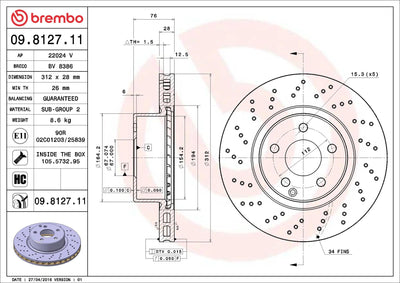 Brembo 09.8127.11 Brake Disc Front Coated Mercedes W220 S280-S320 1999-2005 — Brake Rotors & Drums