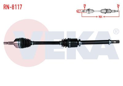 Veka RN-8117 Complete Axle Right Front Renault Fluence (L30) 1.5 dCi 6 Gear Length 931mm 2009 — Axles, CV Joints & Boots