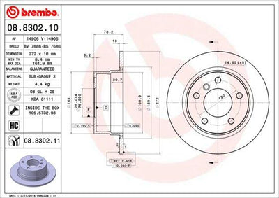 Brembo 08.8302.11 Brake Disc Rear BMW E-36 Compact — Brake Rotors & Drums