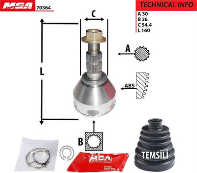 MGA 70364 CV Joint Outer (Opel: Vectra C 1.9 2.0 2.2 Dth Dtr) — Axles, CV Joints & Boots