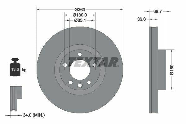 TEXTAR 92262705 Brake Discs - VW Touareg/Q7 Front Right 360x36mm — Brake Rotors & Drums