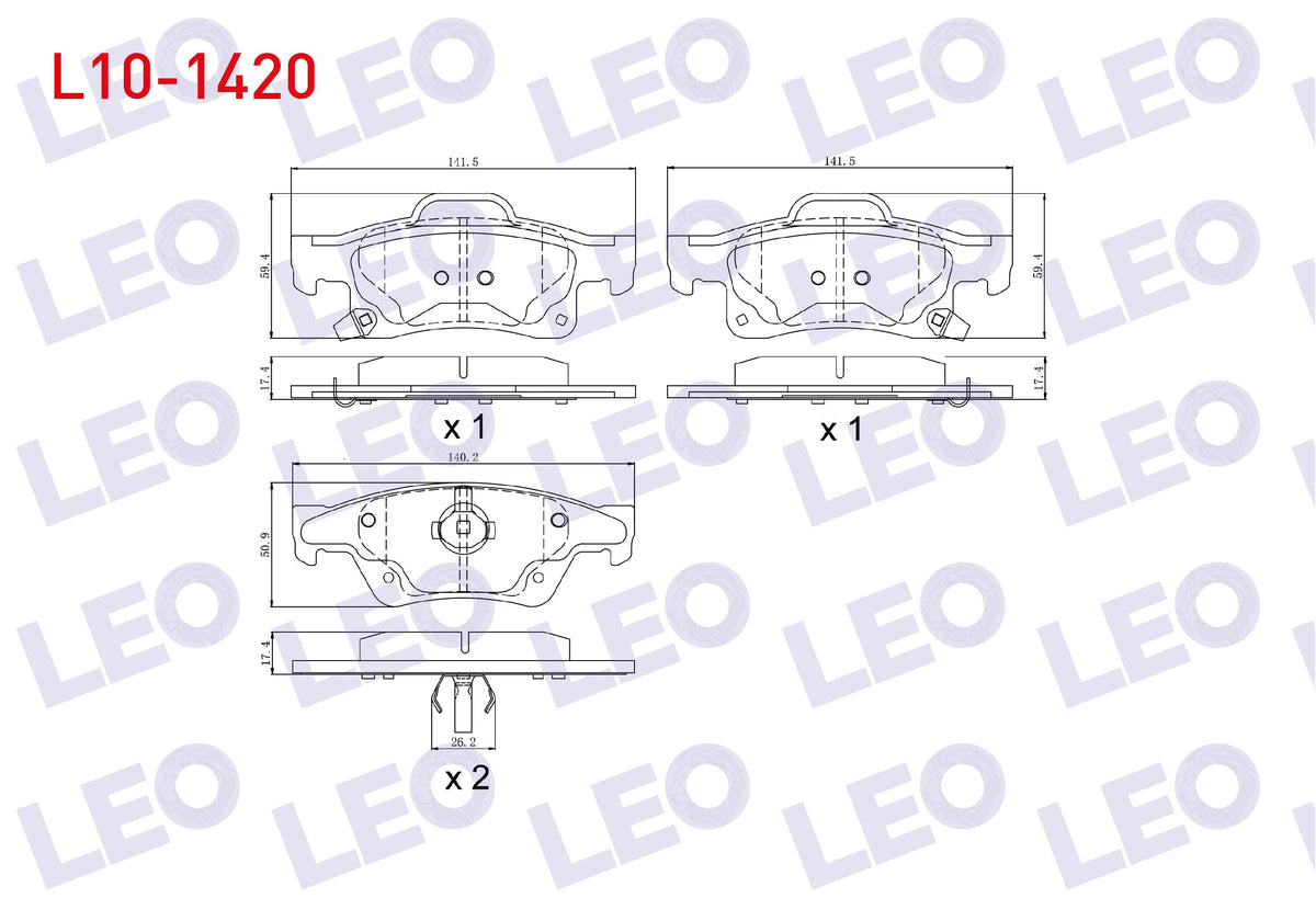 LEO L10-1420 Brake Pad Rear with Wear Indicator Jeep Grand Cherokee IV (Wk,Wk2) 3.0 Crd 4X4 2010