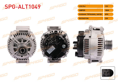 SPAGO SPG-ALT1049 Alternator 12V 180A 6Pk (Alt8800) Sprinter (906) 06-16 / Vito (W639) 03-14 / Viano (W — Starting & Charging