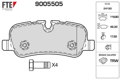 Fte 9005505 Brake Pad Rear Discovery 3 05-09 Discovery 4 2.7-3.0-5.0 10-16 Range Rover Sport 05-13 3.0-5.0 — Brake Pads