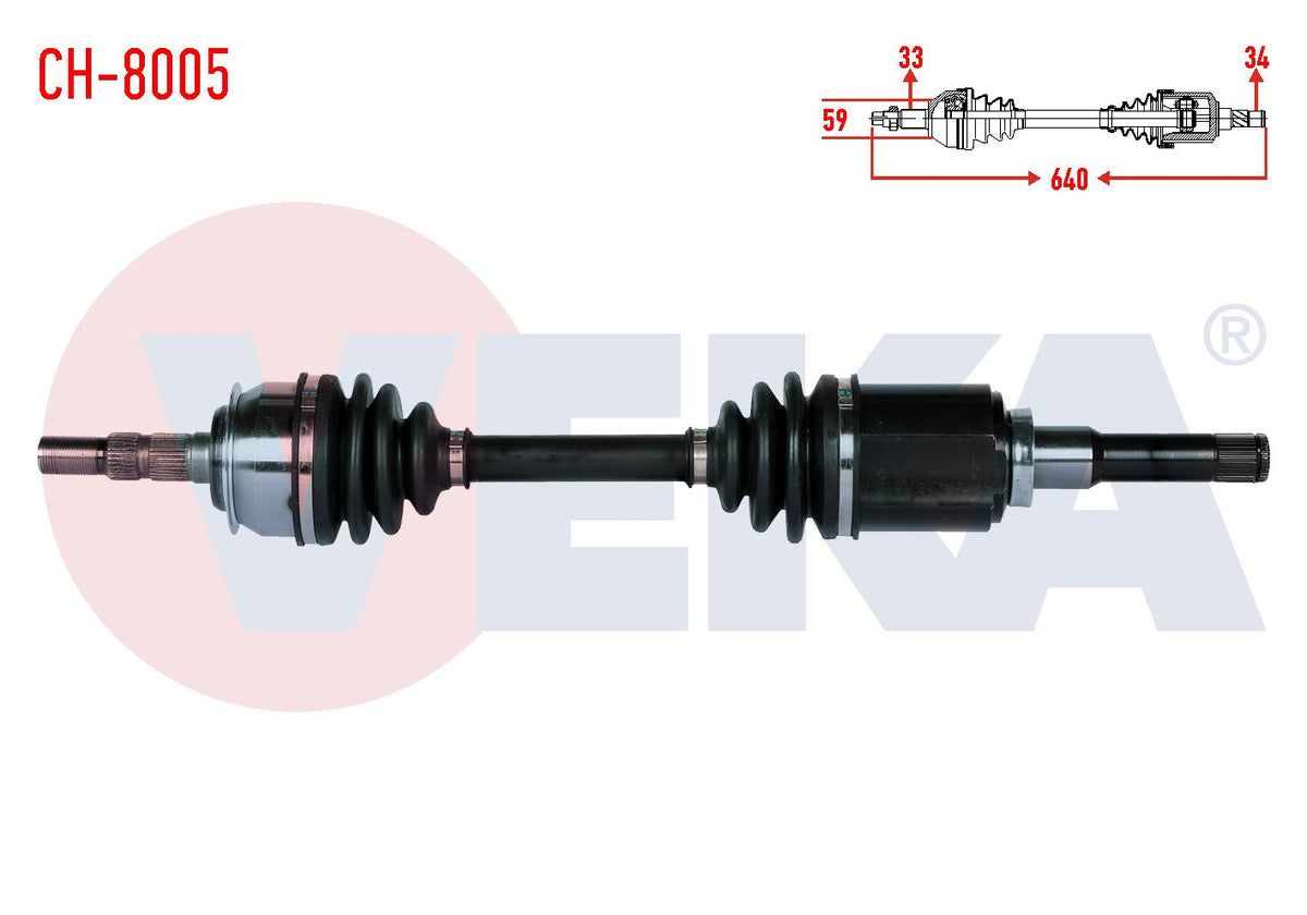 Veka CH-8005 Complete Axle Left Front Chevrolet Cruze (J300) 1.6 A-T Length 640mm 2009-2014 — Axles, CV Joints & Boots
