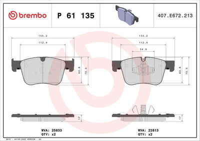 Brembo P61135 Opel Combo E Front Brake Pad Set Opel Grandland X Peugeot Rifter — Brake Pads