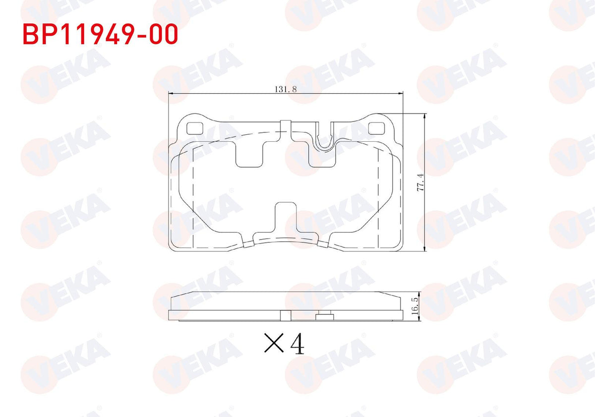 Veka BP11949-00 Brake Pad Front VW Touareg 2.5 TDI 2004-2010-3.0 TDI 2004-2018-3.2 2002-2006 / Seat Leon 2.0 TDI — Brake Pads
