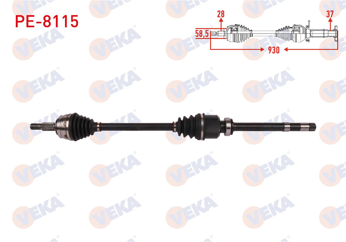 Veka PE-8115 Complete Axle Right Front Length 930mm Peugeot Rifter 1.5 HDi 2019-/ Partner 1.5 HDi — Axles, CV Joints & Boots
