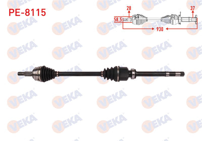 Veka PE-8115 Complete Axle Right Front Length 930mm Peugeot Rifter 1.5 HDi 2019-/ Partner 1.5 HDi — Axles, CV Joints & Boots