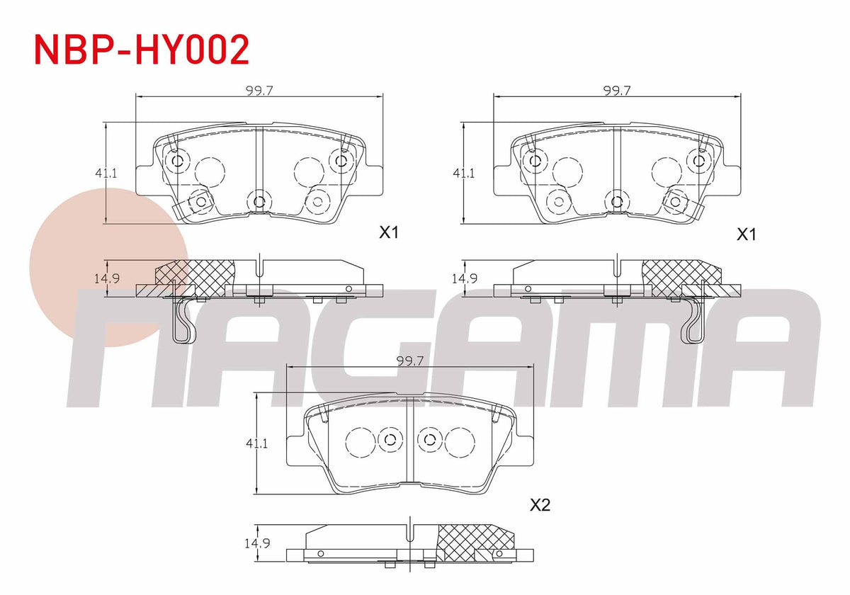 NAGAMA NBP-HY002 Brake Pad Rear Cable Drilled Hyundai Accent Blue 1.4-1.6 CRDi 2012-/ Elantra 1.6 CRDi-1.6 D-Cvvt 2015-/ i30 1.6 CRDi 2016-/ Kia Rio III 1.4 CRDi 2011-2014 / Ssangyong Tivoli
