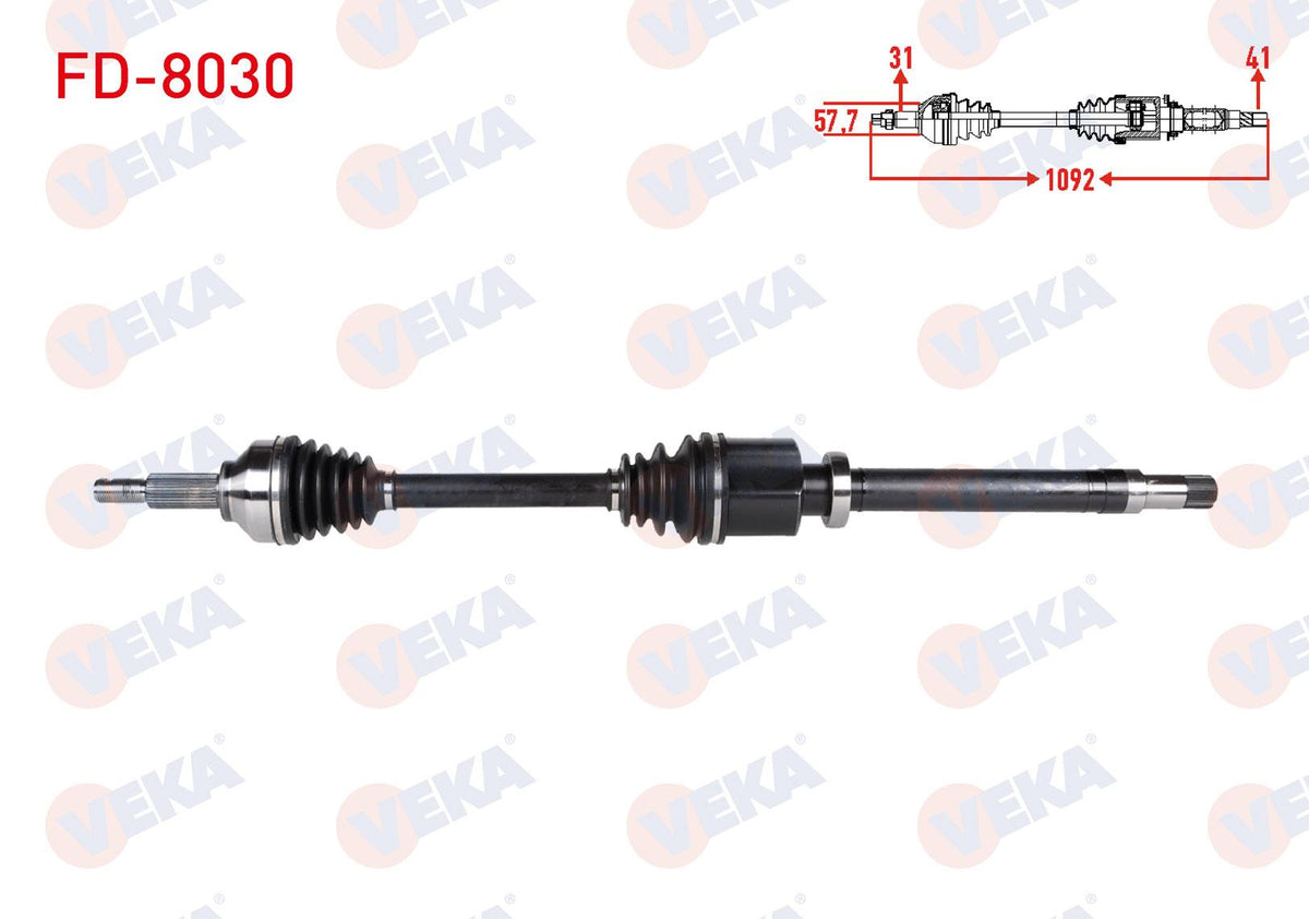 Veka FD-8030 Complete Axle Right Front Length 1092mm Ford Tourneo Custom (V362) Short Chassis 2.2 — Axles, CV Joints & Boots