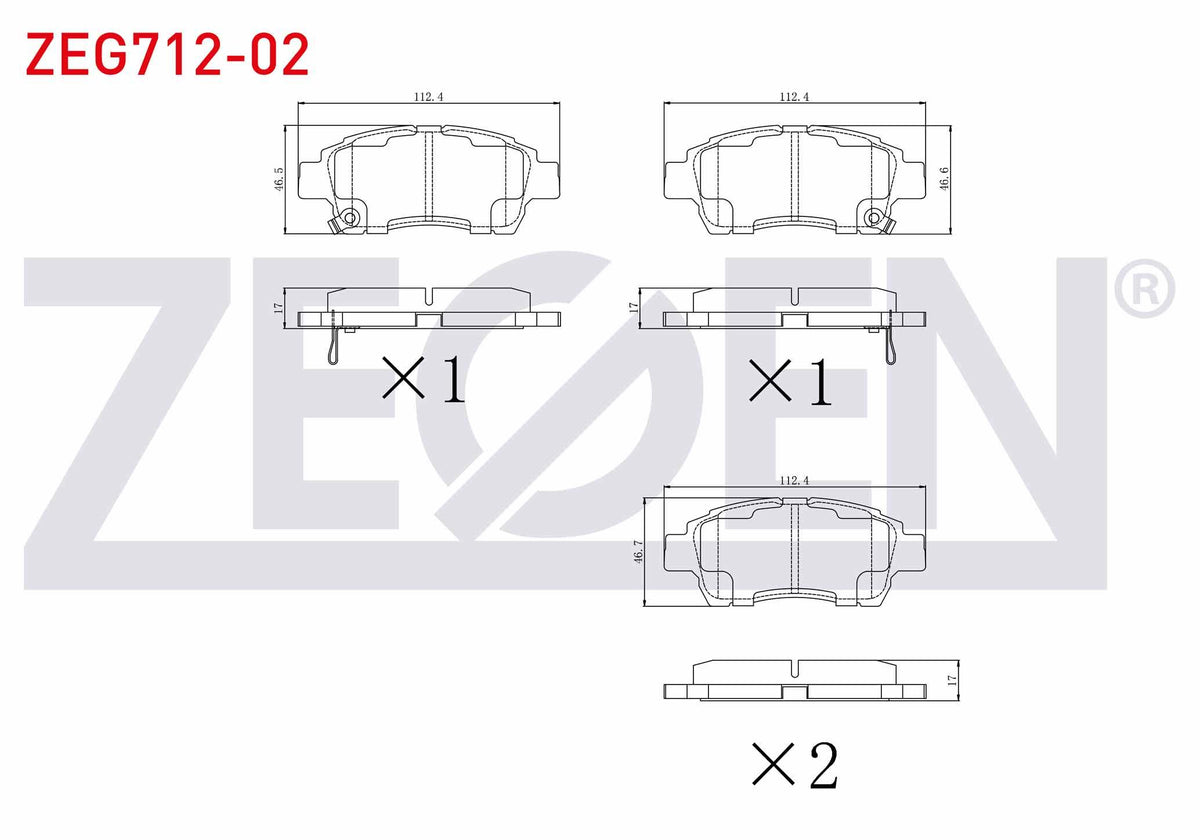 Zegen ZEG712-02 Brake Pad Front with Wear Indicator Toyota Yaris (_Cp10) 1.0i 1999-2005 / Yaris (_Cp10) 1.3i 199 — Brake Pads