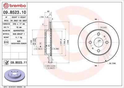 Brembo 09.B523.10 Brake Disc Front Standard Toyota — Brake Rotors & Drums