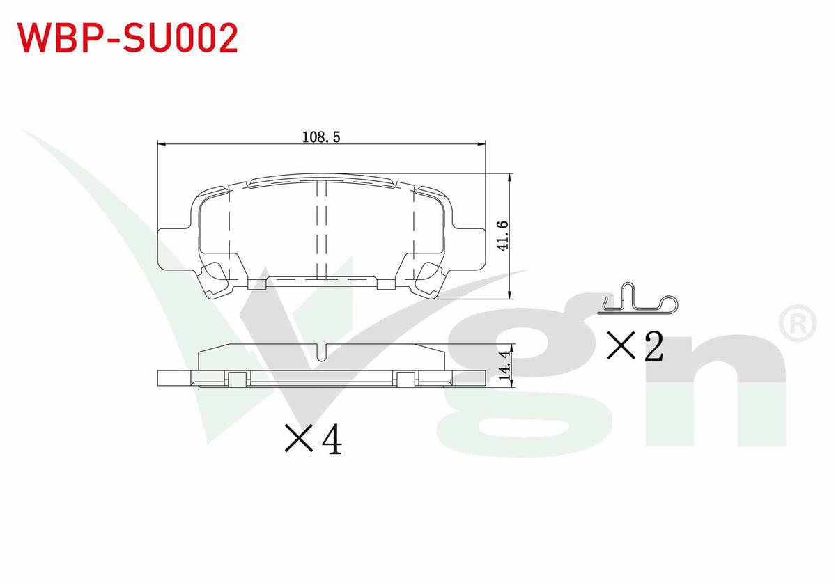 WGN WBP-SU002 Brake Pad Rear Subaru Forester (Sg) 2.0i 14.50mm 2002-2007