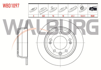 WALBURG WBD1097 Brake Disc Rear Straight 5 Bjn 262X10x76x61 — Brake Rotors & Drums