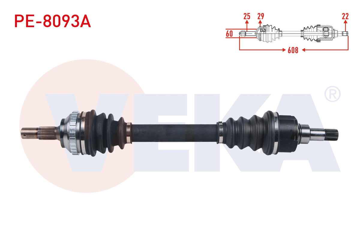 Veka PE-8093A Complete Axle Left Front Peugeot 306 (7B,N3 — Axles, CV Joints & Boots