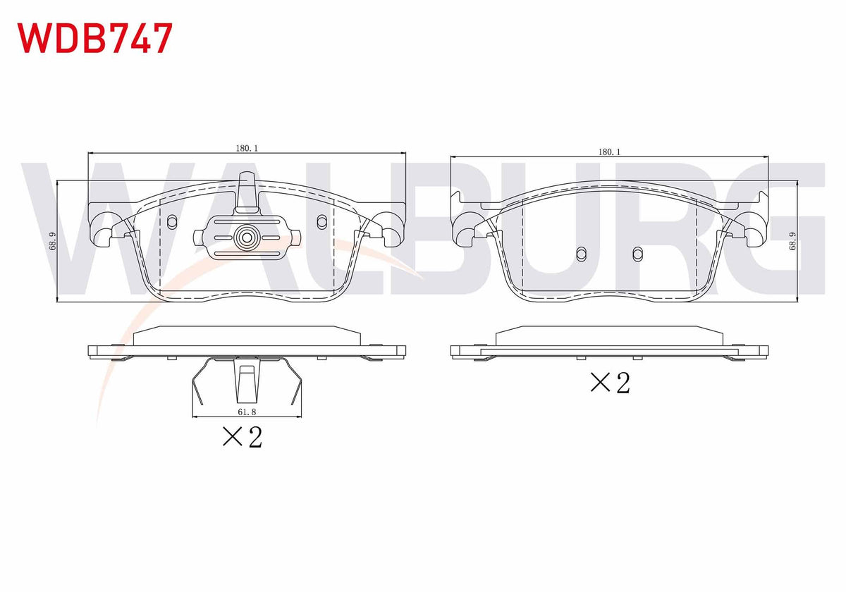WALBURG WDB747 Brake Pad Front Citroen Jumpy 1.6 BlueHDi 2016-/ Peugeot Expert 1.6 BlueHDi 2016-/ Toyota Proace — Brake Pads
