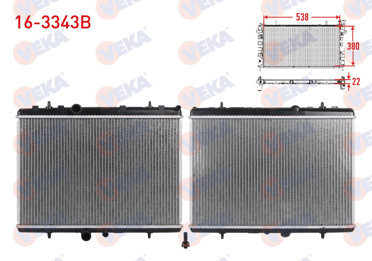 Veka 16-3343B Su Radiator Brazing Peugeot 307 2.0i A-T / M-T / 2.0 HDi M-T 2000-2007 / Citroen Xsara 2.0 H — Radiators & Fans