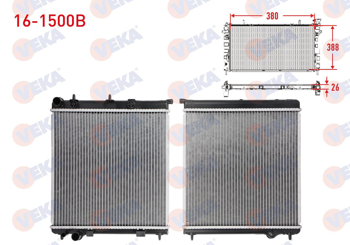 Veka 16-1500B Su Radiator Brazing Citroen C2, C3 1.4, 1.6 16V 2002-/ Peugeot 207 1.4 — Radiators & Fans
