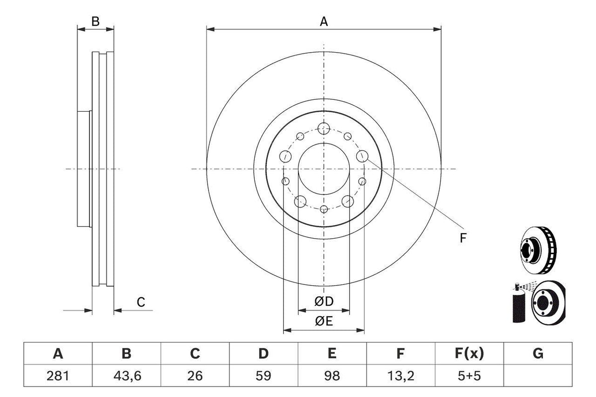 Bosch 0986479J45 Brake Disc Front Air Grooved Coated (Fiat Egea 20 -1.0 Gasoline 1.6 Diesel ) — Brake Rotors & Drums