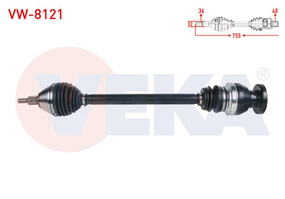 Veka VW-8121 Complete Axle Right Front Length 755mm VW Polo (6R) 1.4 TDI A-T 2014-/ Seat Ibiza IV — Axles, CV Joints & Boots