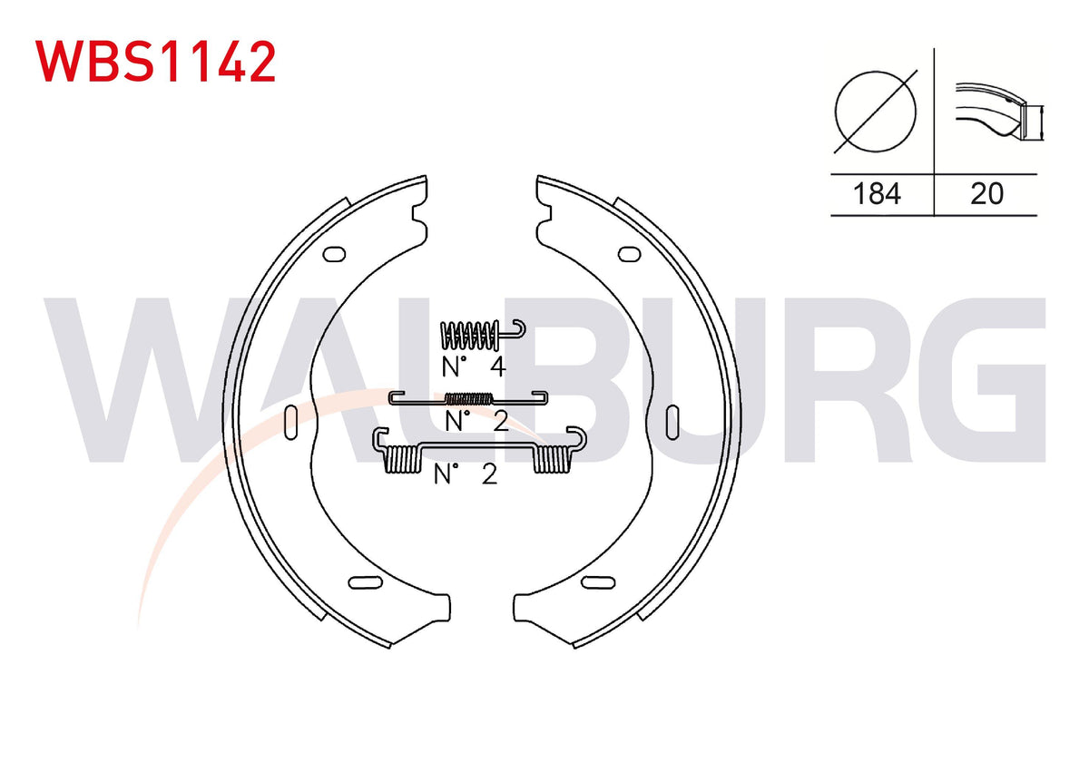 WALBURG WBS1142 El Brake Pad Rear with Accessories 184X20 Mercedes Vito (W639) 109-110-111-113-115-116 CDI 2003 — Brake Pads