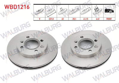 WALBURG WBD1216 Brake Disc Front Air 4 Bjn 237, 8X20 and 2 more models — Brake Rotors & Drums