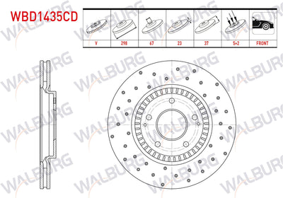 WALBURG WBD1435CD Brake Disc Front Air Coated Performance Drilled 5 Bjn 298X23x67x37 Ssangyong Tivoli — Brake Rotors & Drums
