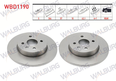 WALBURG WBD1190 Brake Disc Rear Straight 4 Bjn 264X10x57x42 — Brake Rotors & Drums