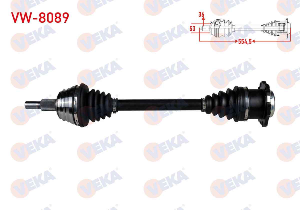 Veka VW-8089 Complete Axle Left Front Volkswagen Golf IV (1J1) 1.6i A-T Length 554,5mm 1997-2005 — Axles, CV Joints & Boots