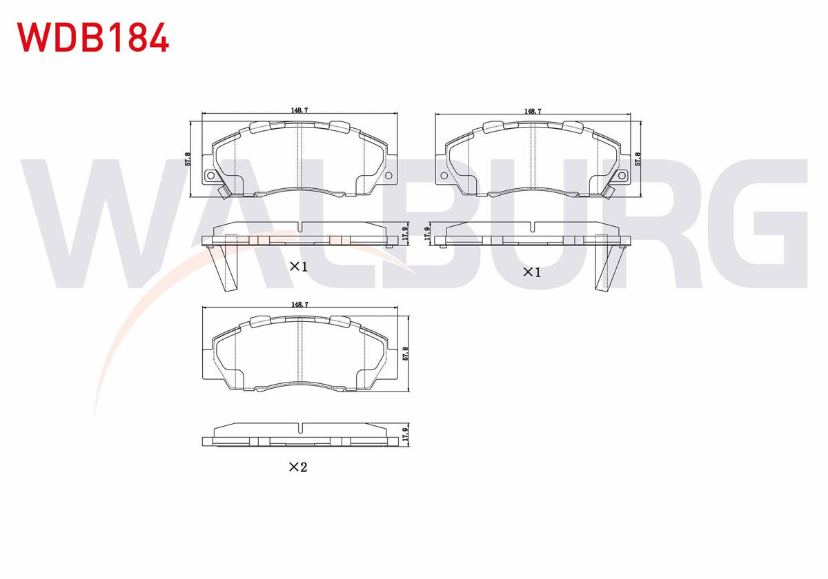 WALBURG WDB184 Brake Pad Front with Wear Indicator Honda Accord IV-V-VI 1.6i 2.0i 16V 1990-1993-1997 / Accord VI — Brake Pads