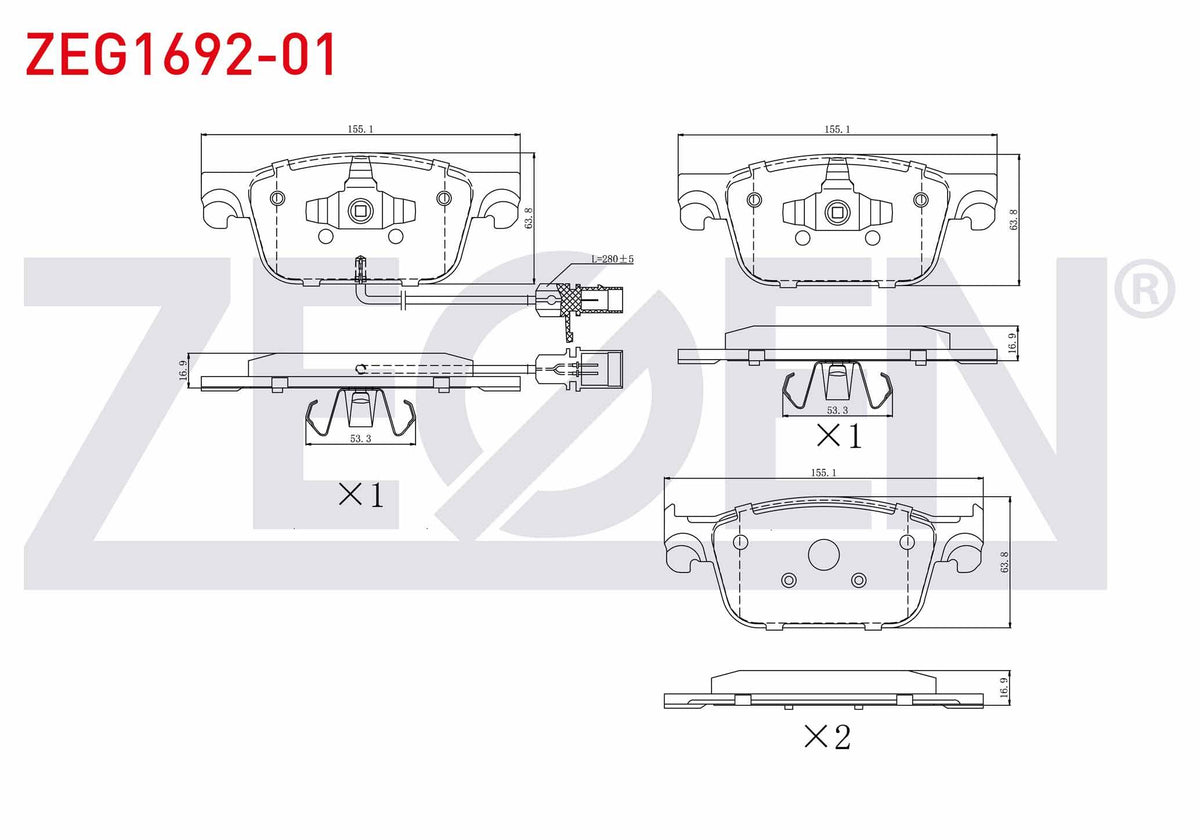 Zegen ZEG1692-01 Brake Pad with Connector Front Audi A4 (8W2, B9) 1.4 TFSI 2015-/ A4 (8W2 and 3 more models — Brake Pads
