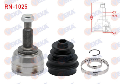 Veka RN-1025 CV Joint Left-Right Front Outer Dacia Dokker 1.5 dCi 25X23x52,5 Length 149mm 2012 — Axles, CV Joints & Boots