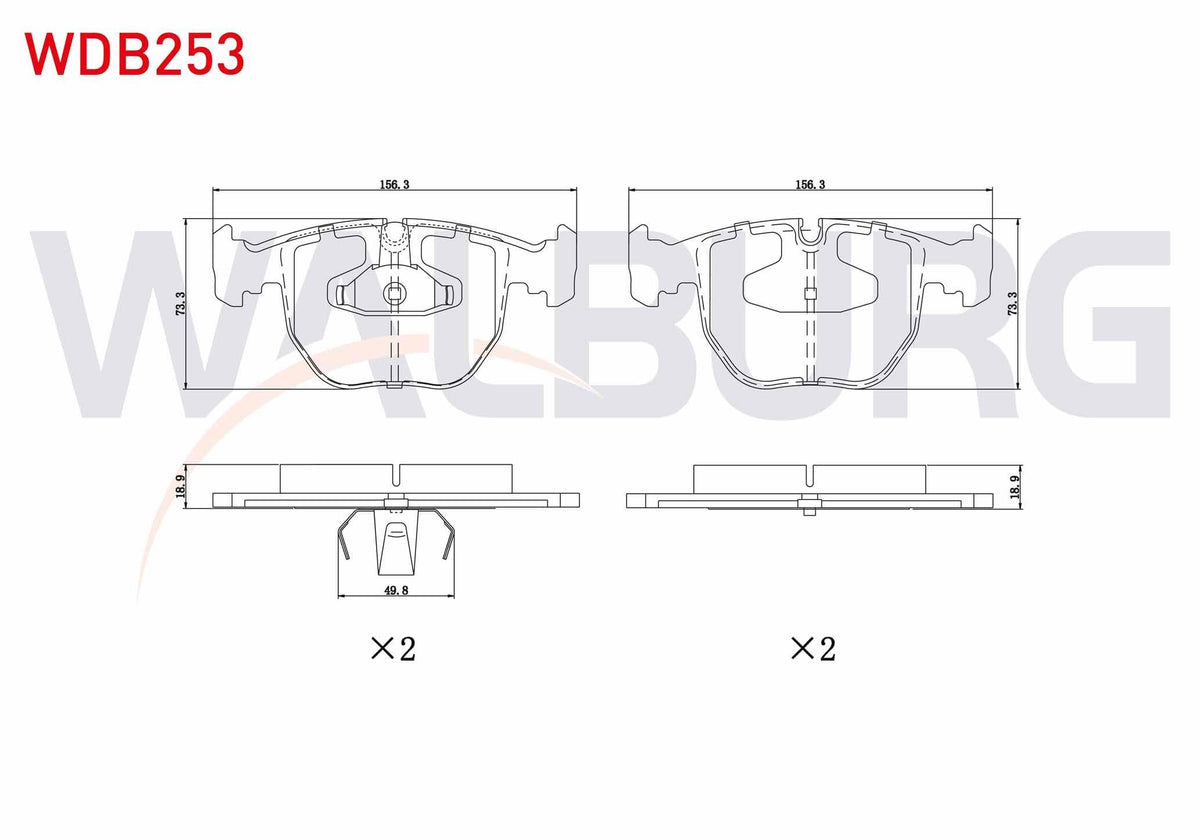 WALBURG WDB253 Brake Pad Front BMW X5 (E53) 3.0 D 2000-2007 / (E53) 3.5 Xd 2000-2007 / X5 (E53) 4.4 2000-2007 / — Brake Pads