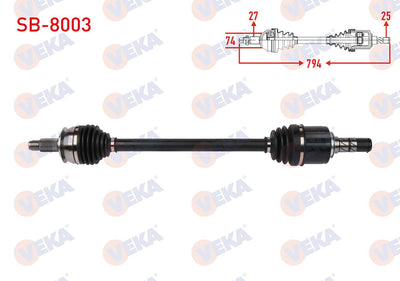 Veka SB-8003 Complete Axle Left-Right Front Length 794mm 8 Mısketlı Subaru Forester 2.0 2008-2013 /Impreza 2.0-2.5 2008-/Legacy 2.0 2009-2014 /Outback 2.0 D 2009-/Xv 1.6 2012