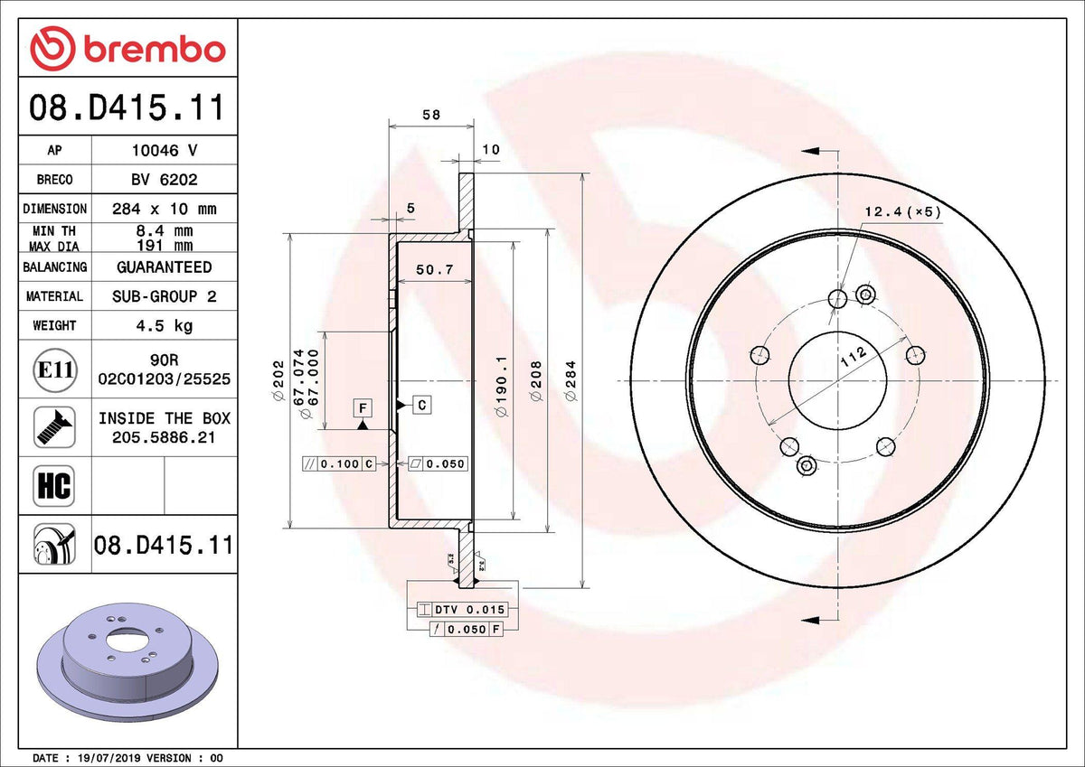 Brembo 08.D415.11 Brake Disc Rear UV Coated Ssangyong — Brake Rotors & Drums