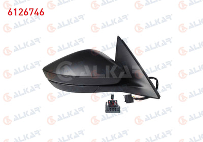 Alkar 6126746 Outer Rear View Mirror Right Electric Heated with Turn Signal Led 6 Pin Skoda Scala — Tail, Signal & Reflectors