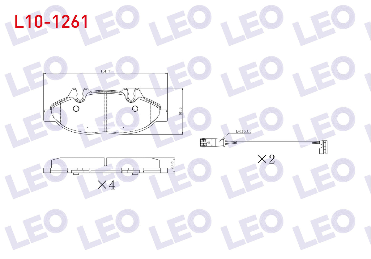 LEO L10-1261 Brake Pad Front with Connector Mercedes Vito (W639) 115 CDI 2003-2014 / Vito (W639) 110 CDI 2003-20 — Brake Pads