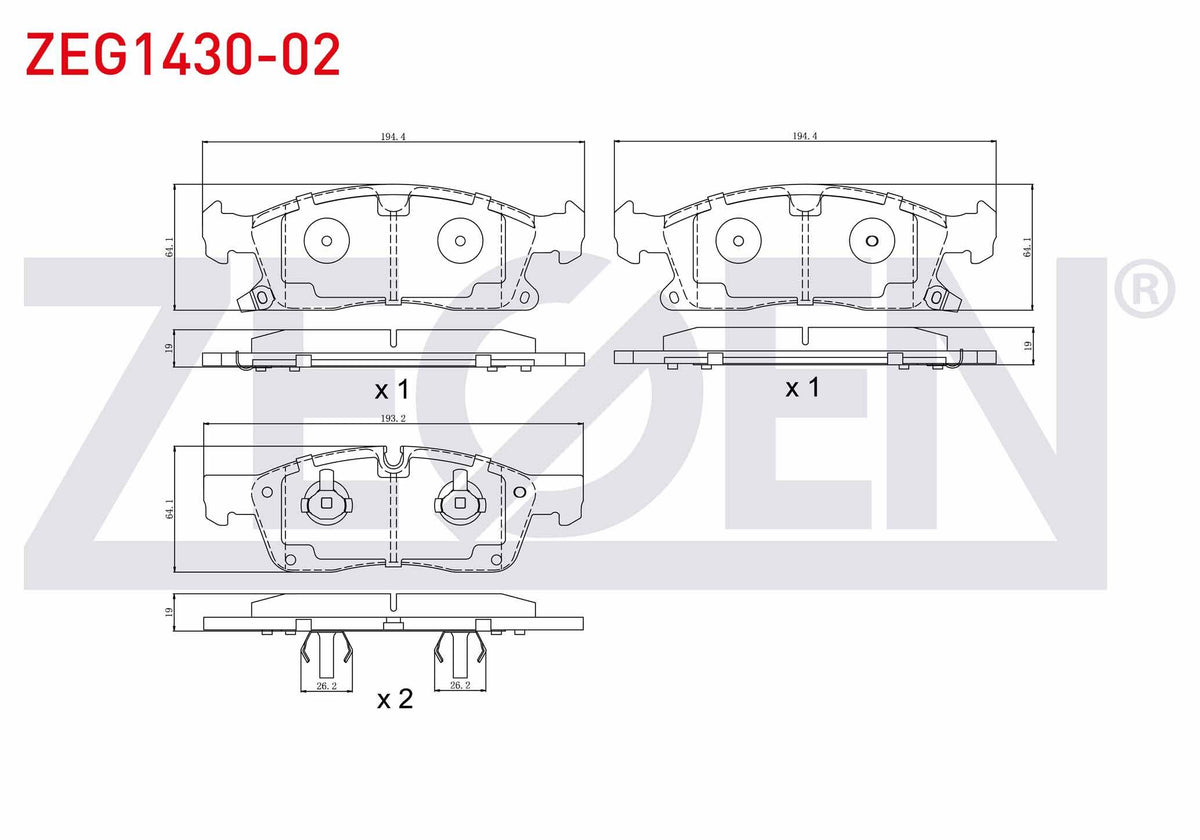 Zegen ZEG1430-02 Brake Pad Front with Wear Indicator Jeep G.Cherokee IV (Wk — Brake Pads