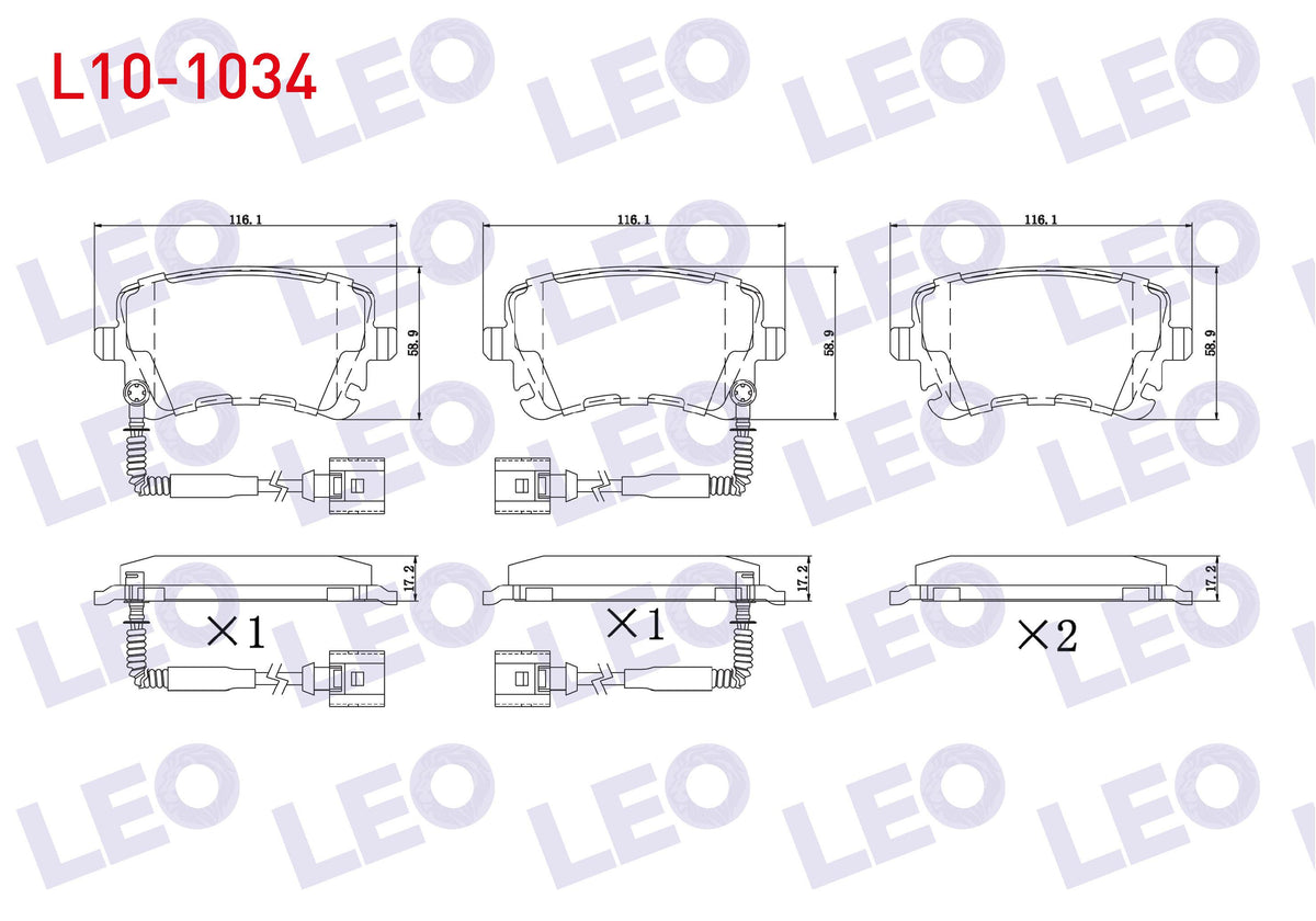 LEO L10-1034 Brake Pad Rear with Connector Audi A8 3.0 TDI 2003-2010 / A8 4.2 V8 TDI 2003-2010 / A8 3.0 V6 TDI 2 — Brake Pads