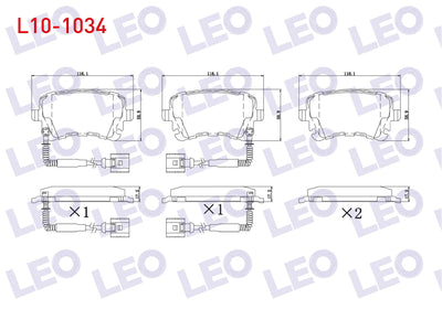 LEO L10-1034 Brake Pad Rear with Connector Audi A8 3.0 TDI 2003-2010 / A8 4.2 V8 TDI 2003-2010 / A8 3.0 V6 TDI 2 — Brake Pads