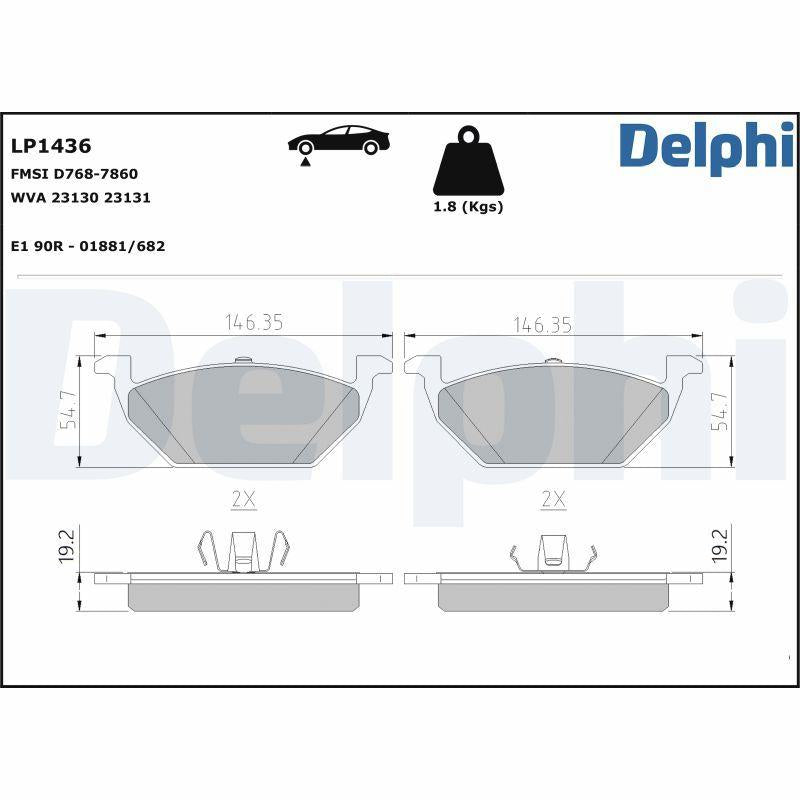Delphi LP1436 Front Brake Pad Bora/Golf IV 146mm — Brake Pads
